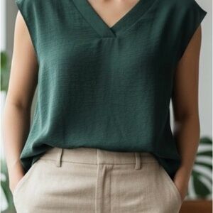 Elegant Green V-Neck Women's Top